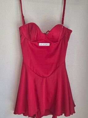 God Save Queens Red Satin Corset Mini Dress Womens Sexy Lace Up Party